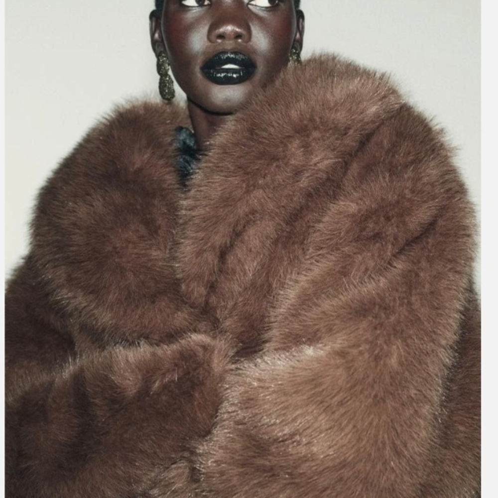 Zara Brown Faux Fur Bomber Jacket